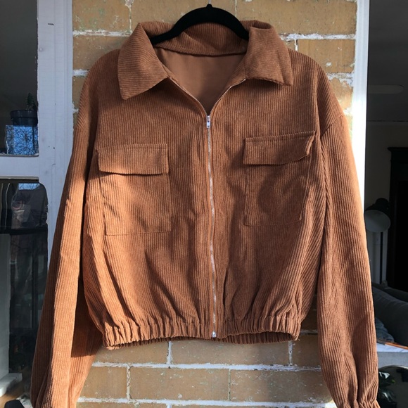 SHEIN Jackets & Blazers - SHEIN Corduroy Brown Crop Jacket